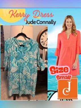 Jude Connally Turquoise & White Floral Print Shift Dress, size small